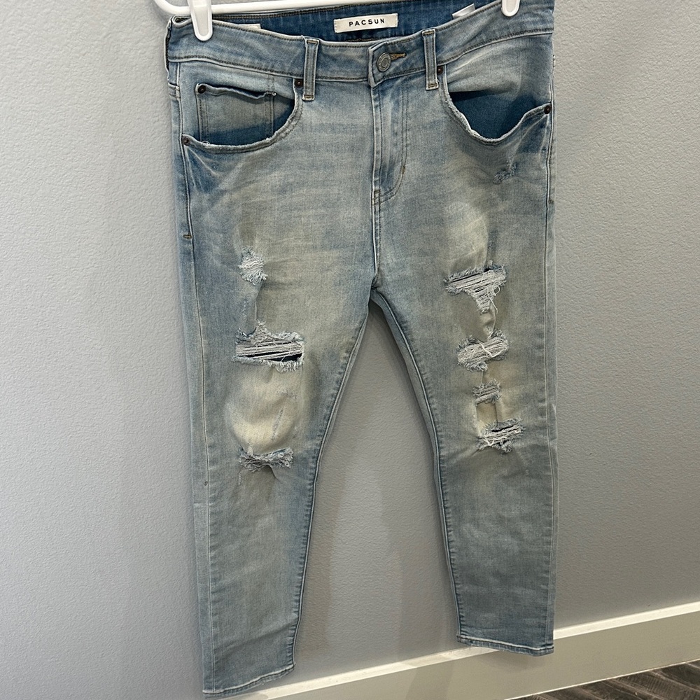 PacSun Men's Light Blue Ripped Skinny Jeans